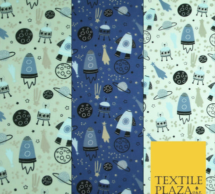Rockets Space Shooting Stars Planets Printed Poly Cotton Fabric Polycotton 44"