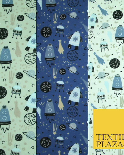 Rockets Space Shooting Stars Planets Printed Poly Cotton Fabric Polycotton 44"