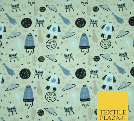 Rockets Space Shooting Stars Planets Printed Poly Cotton Fabric Polycotton 44"