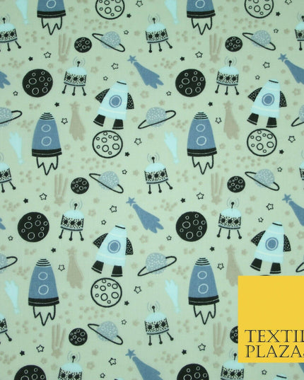 Rockets Space Shooting Stars Planets Printed Poly Cotton Fabric Polycotton 44"