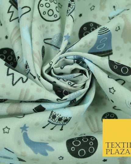 Rockets Space Shooting Stars Planets Printed Poly Cotton Fabric Polycotton 44"