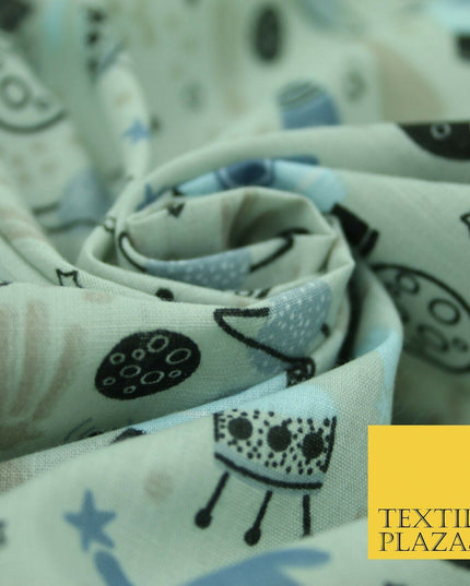 Rockets Space Shooting Stars Planets Printed Poly Cotton Fabric Polycotton 44"