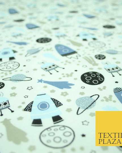 Rockets Space Shooting Stars Planets Printed Poly Cotton Fabric Polycotton 44"