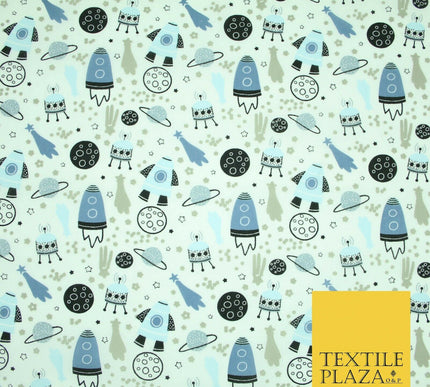 Rockets Space Shooting Stars Planets Printed Poly Cotton Fabric Polycotton 44"