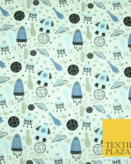Rockets Space Shooting Stars Planets Printed Poly Cotton Fabric Polycotton 44"