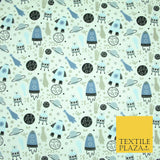 Rockets Space Shooting Stars Planets Printed Poly Cotton Fabric Polycotton 44"