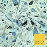 Rockets Space Shooting Stars Planets Printed Poly Cotton Fabric Polycotton 44"