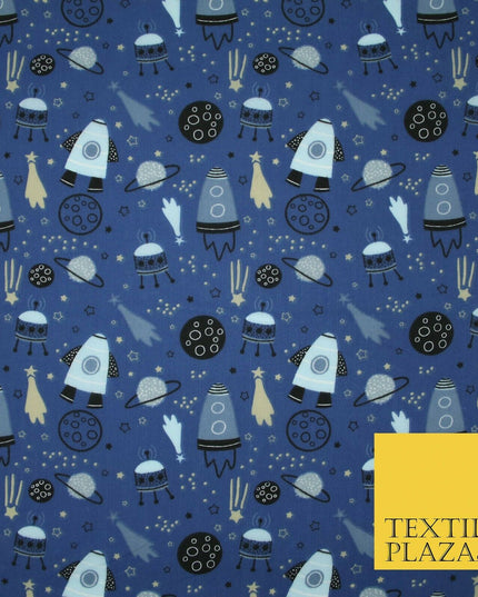 Rockets Space Shooting Stars Planets Printed Poly Cotton Fabric Polycotton 44"