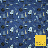 Rockets Space Shooting Stars Planets Printed Poly Cotton Fabric Polycotton 44"