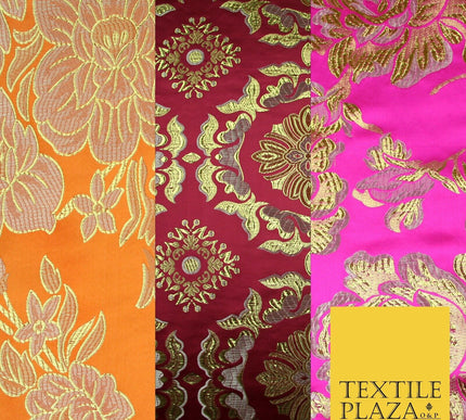 Large Design Oriental Chinese Brocade Metallic Floral Satin Jacquard Fabric 59"