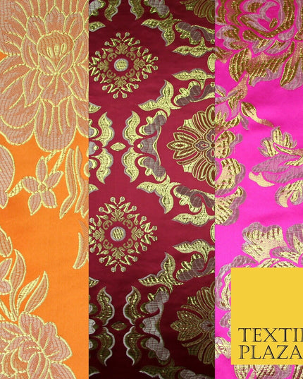 Large Design Oriental Chinese Brocade Metallic Floral Satin Jacquard Fabric 59"