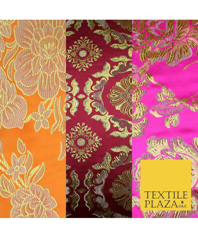 Large Design Oriental Chinese Brocade Metallic Floral Satin Jacquard Fabric 59"