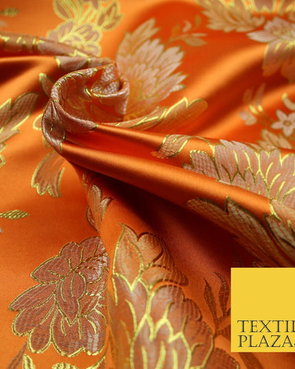 Large Design Oriental Chinese Brocade Metallic Floral Satin Jacquard Fabric 59"