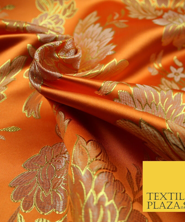 Large Design Oriental Chinese Brocade Metallic Floral Satin Jacquard Fabric 59"