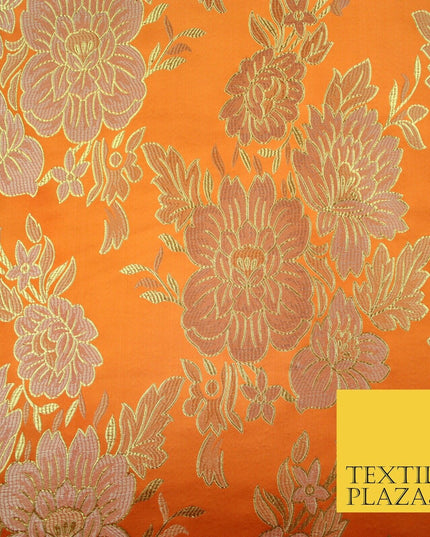 Large Design Oriental Chinese Brocade Metallic Floral Satin Jacquard Fabric 59"