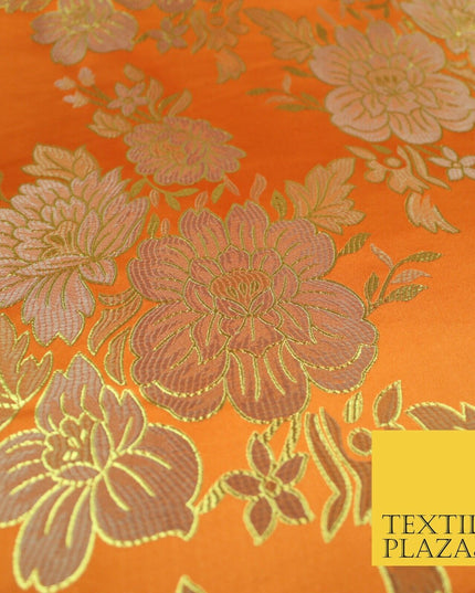 Large Design Oriental Chinese Brocade Metallic Floral Satin Jacquard Fabric 59"
