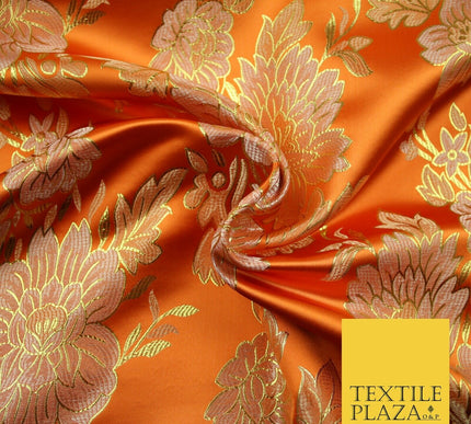 Large Design Oriental Chinese Brocade Metallic Floral Satin Jacquard Fabric 59"
