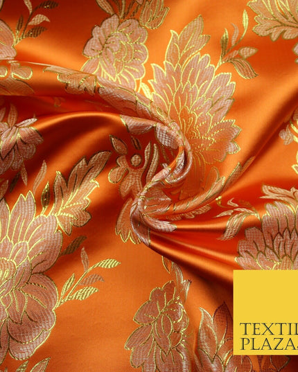Large Design Oriental Chinese Brocade Metallic Floral Satin Jacquard Fabric 59"