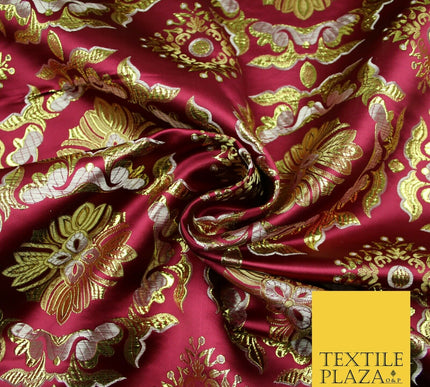 Large Design Oriental Chinese Brocade Metallic Floral Satin Jacquard Fabric 59"