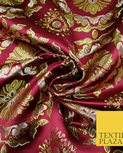 Large Design Oriental Chinese Brocade Metallic Floral Satin Jacquard Fabric 59"