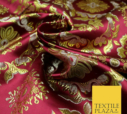 Large Design Oriental Chinese Brocade Metallic Floral Satin Jacquard Fabric 59"