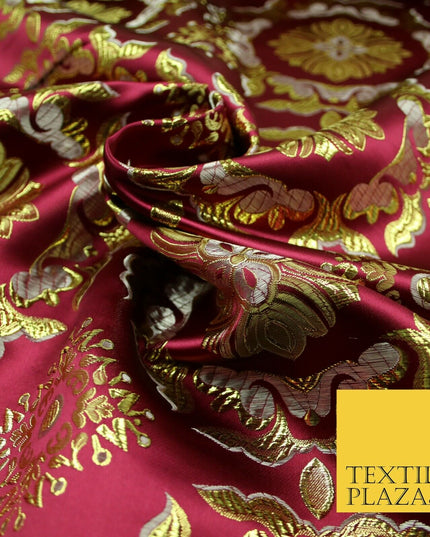 Large Design Oriental Chinese Brocade Metallic Floral Satin Jacquard Fabric 59"