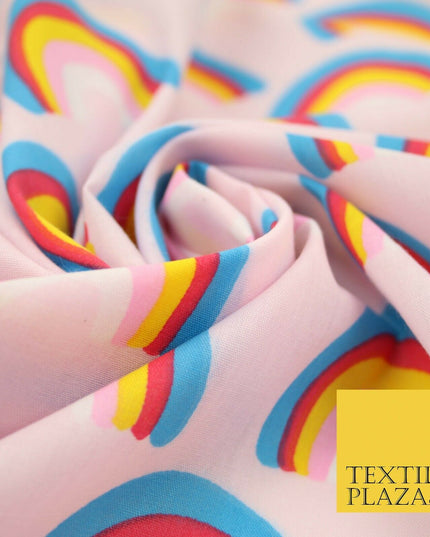 Rainbows Pride Colourful Arch NHS Printed Poly Cotton Fabric Polycotton Mask 44"