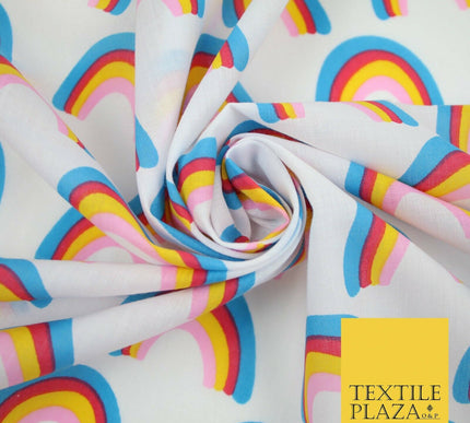 Rainbows Pride Colourful Arch NHS Printed Poly Cotton Fabric Polycotton Mask 44"