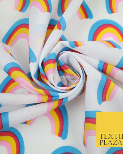 Rainbows Pride Colourful Arch NHS Printed Poly Cotton Fabric Polycotton Mask 44"