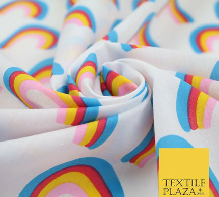 Rainbows Pride Colourful Arch NHS Printed Poly Cotton Fabric Polycotton Mask 44"