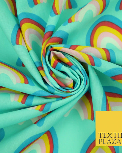 Rainbows Pride Colourful Arch NHS Printed Poly Cotton Fabric Polycotton Mask 44"