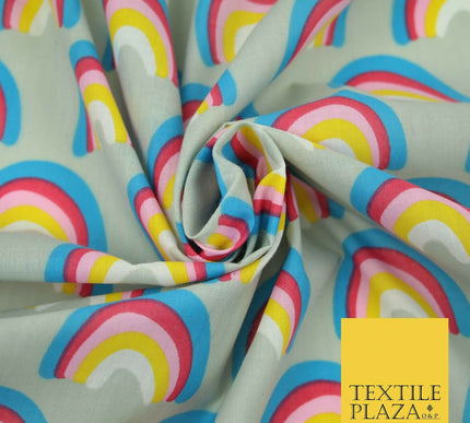 Rainbows Pride Colourful Arch NHS Printed Poly Cotton Fabric Polycotton Mask 44"