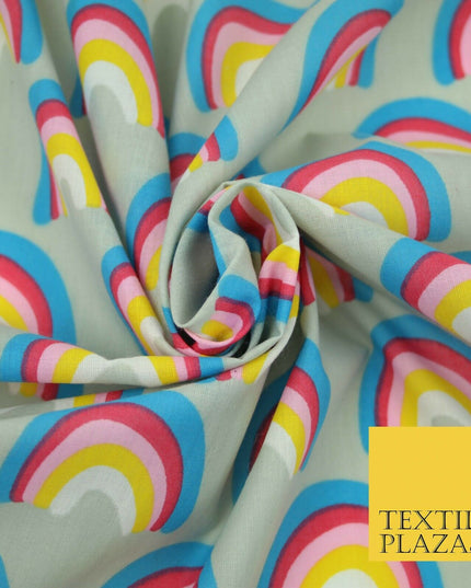 Rainbows Pride Colourful Arch NHS Printed Poly Cotton Fabric Polycotton Mask 44"