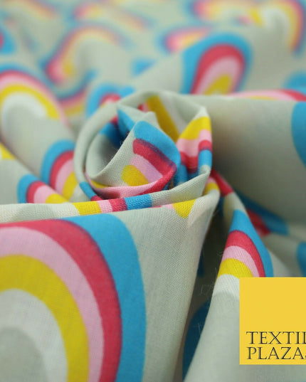 Rainbows Pride Colourful Arch NHS Printed Poly Cotton Fabric Polycotton Mask 44"