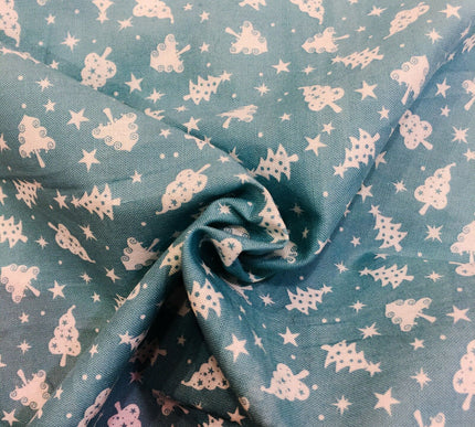 Christmas Trees Fabric 100% Cotton - Per Metre/Half Metre/Fat Quarter AQUA RF41