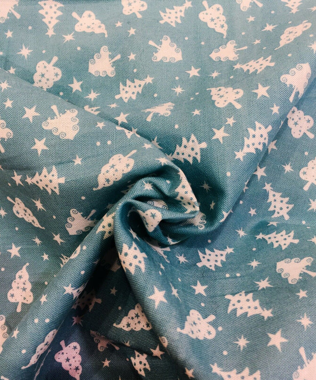 Christmas Trees Fabric 100% Cotton - Per Metre/Half Metre/Fat Quarter AQUA RF41