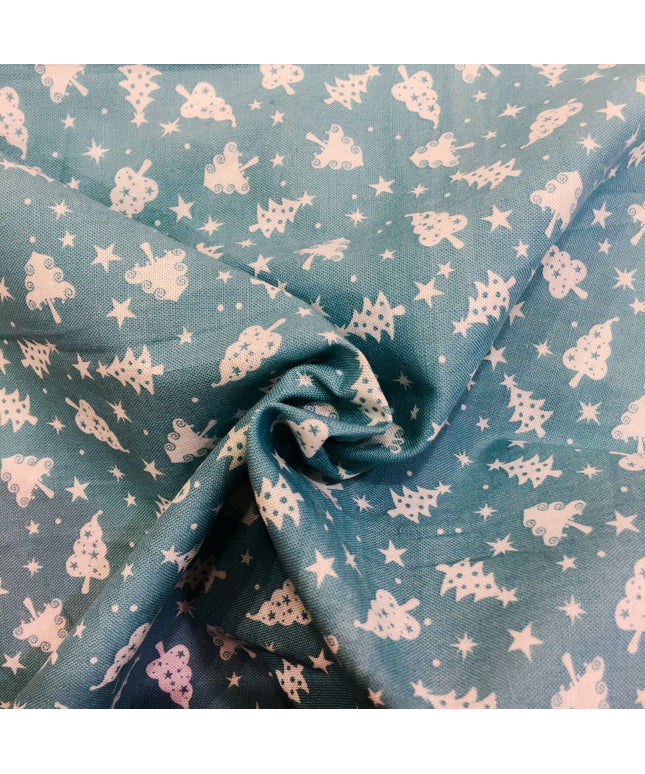 Christmas Trees Fabric 100% Cotton - Per Metre/Half Metre/Fat Quarter AQUA RF41