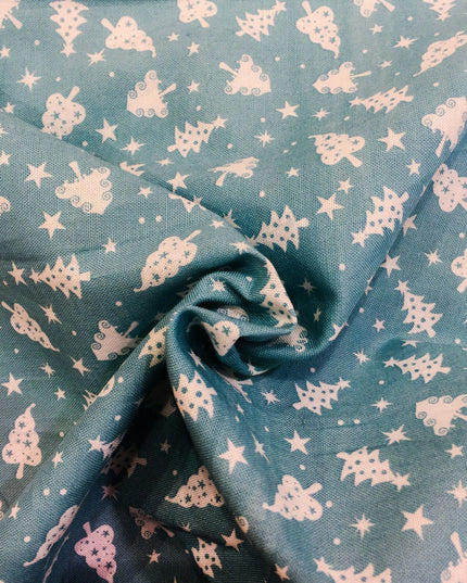 Christmas Trees Fabric 100% Cotton - Per Metre/Half Metre/Fat Quarter AQUA RF41