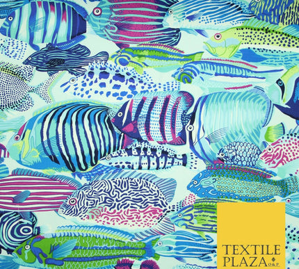 Underwater Aqua Swimming Tropical Fish 100% COTTON CANVAS Print Fabric Craft2287