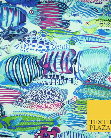 Underwater Aqua Swimming Tropical Fish 100% COTTON CANVAS Print Fabric Craft2287