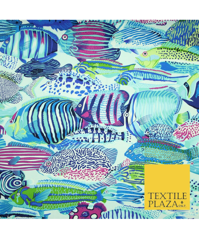 Underwater Aqua Swimming Tropical Fish 100% COTTON CANVAS Print Fabric Craft2287