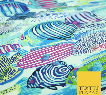Underwater Aqua Swimming Tropical Fish 100% COTTON CANVAS Print Fabric Craft2287