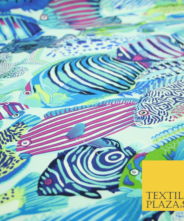 Underwater Aqua Swimming Tropical Fish 100% COTTON CANVAS Print Fabric Craft2287