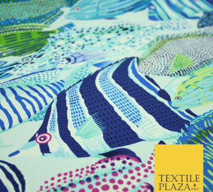 Underwater Aqua Swimming Tropical Fish 100% COTTON CANVAS Print Fabric Craft2287