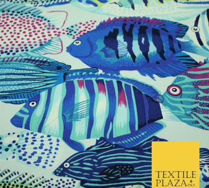 Underwater Aqua Swimming Tropical Fish 100% COTTON CANVAS Print Fabric Craft2287