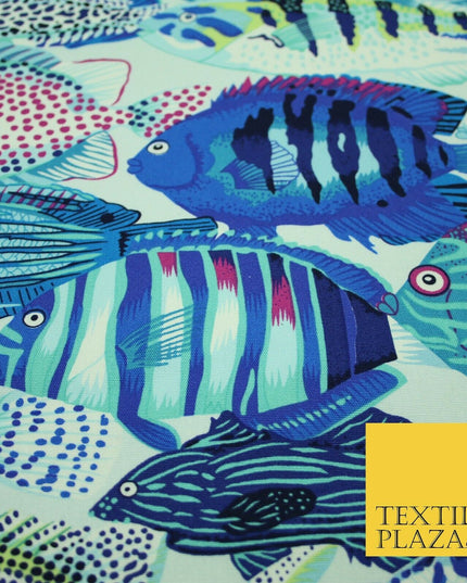 Underwater Aqua Swimming Tropical Fish 100% COTTON CANVAS Print Fabric Craft2287