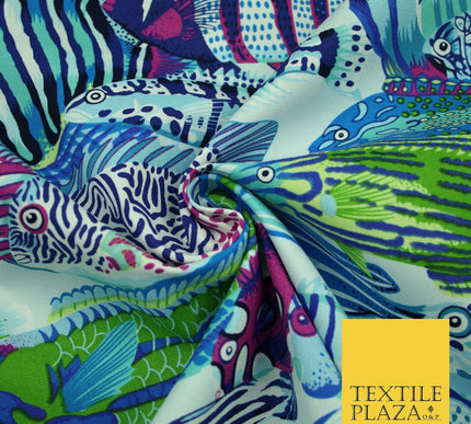 Underwater Aqua Swimming Tropical Fish 100% COTTON CANVAS Print Fabric Craft2287