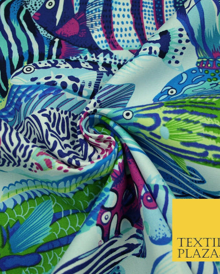 Underwater Aqua Swimming Tropical Fish 100% COTTON CANVAS Print Fabric Craft2287