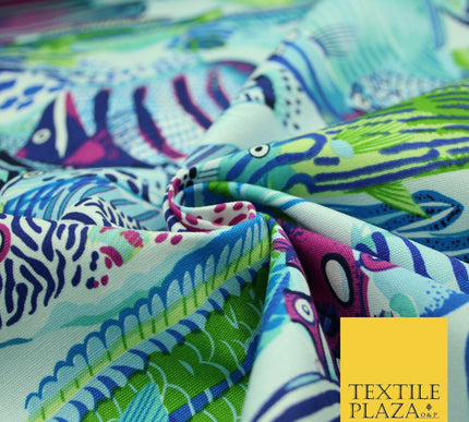 Underwater Aqua Swimming Tropical Fish 100% COTTON CANVAS Print Fabric Craft2287