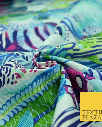 Underwater Aqua Swimming Tropical Fish 100% COTTON CANVAS Print Fabric Craft2287